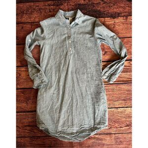 FREEDOM TRAIL by KYODAN Women Linen Blend Shirt Dress SZ S Beige Roll-Tab Sleeve